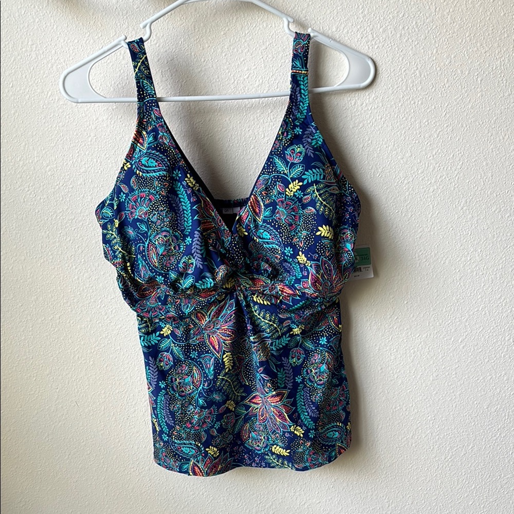 Sunsets Dynamic Blue Tankini Top with Vibrant Print